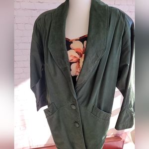 Vintage Comint 100% Leather Jacket Coat Green Sz S